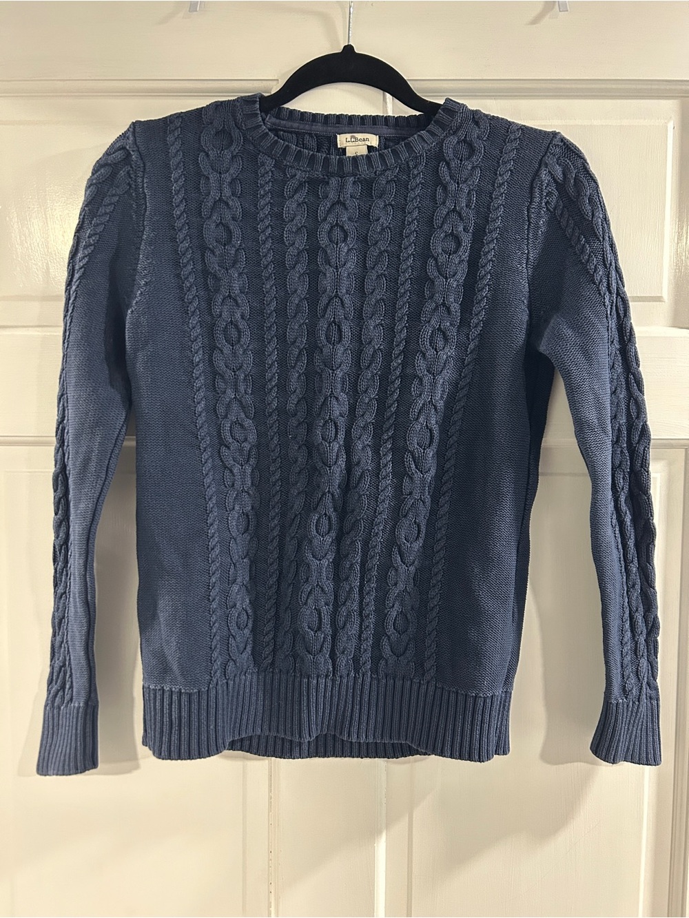 L.L. Bean Women's Cable Crewneck Sweater in Slate Blue